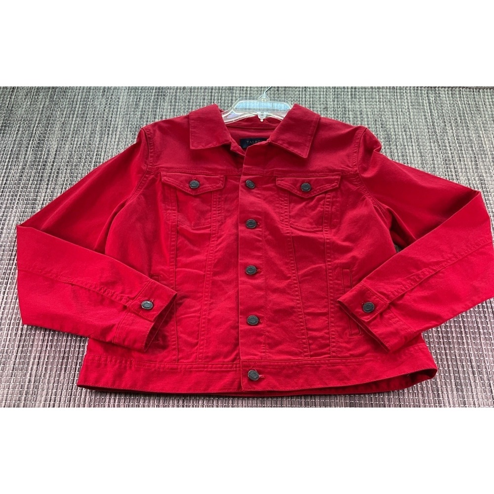 Talbots Dragonfly Denim Jacket Petite Medium True Red Cotton Blend Stretch PM